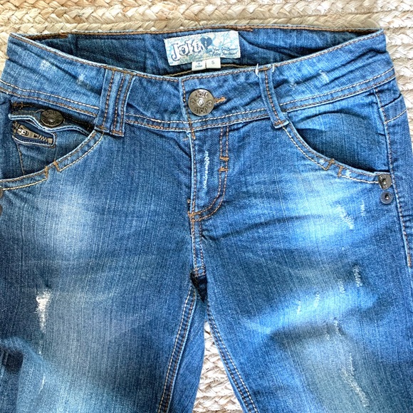 JOLT DISTRESSED JEANS BOOTCUT BUTTON/ZIPPER BACK - Picture 3 of 9